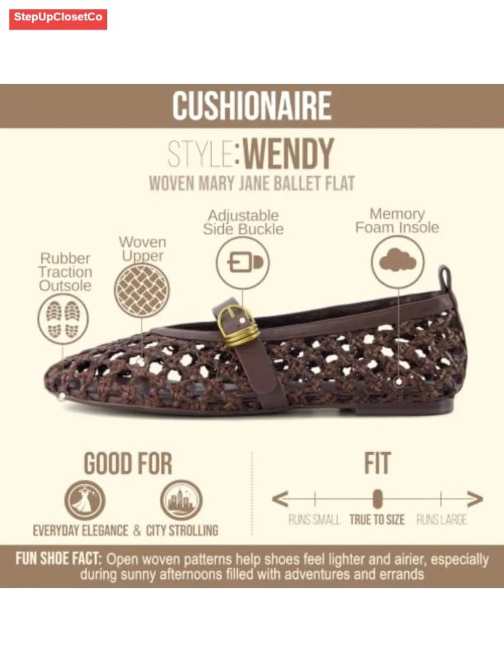 Woven Mary Jane Flats with Memory Foam Adjustable Buckle Almond Toe